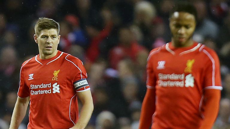 Liverpool's Steven Gerrard (left) and Raheem Sterling (right) look dejected