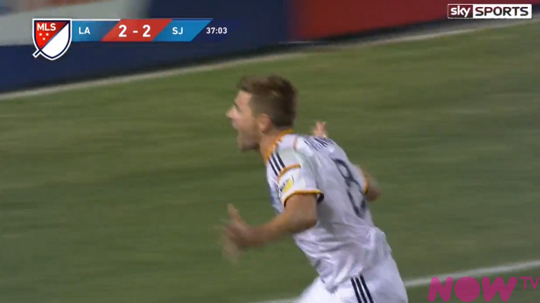 Steven Gerrard fires home his first goal for LA Galaxy.