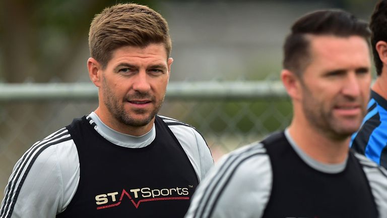 Steven Gerrard and Robbie Keane during LA Galaxy's training session