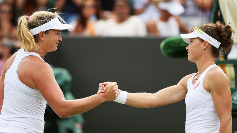 Coco Vandeweghe of the United States is congratulated  by Samantha Stosur