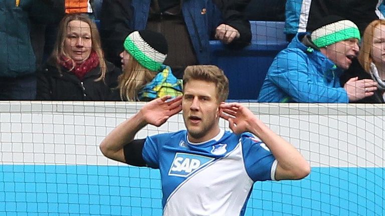 Hoffenheim's striker Sven Schipplock celebrates scoring  during the Bundesliga match vs Borussia Moenchengladbach