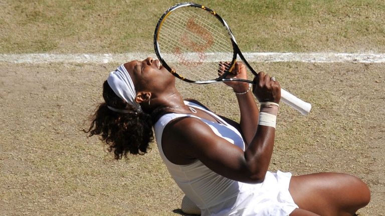 Serena Williams celebrates after beating her sister Venus  during 2009 Wimbledon final