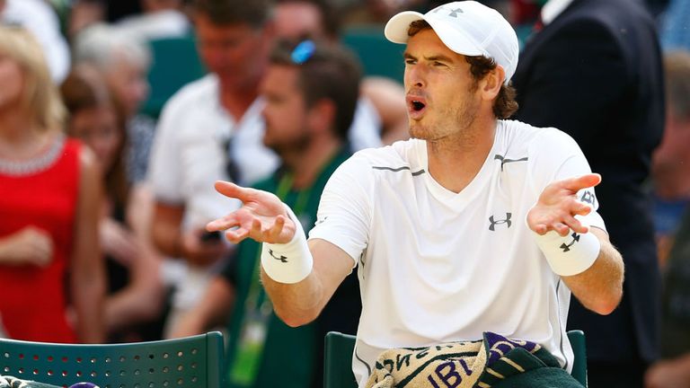 Andy Murray shows his frustration against Roger Federer at Wimbledon