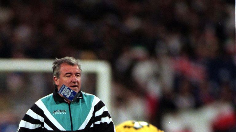 29 Nov 1997:  Australian coach Terry Venables walks past a dejected Ned Zelic after Iran defeated Australia in the second leg of the World Cup Qualifier be