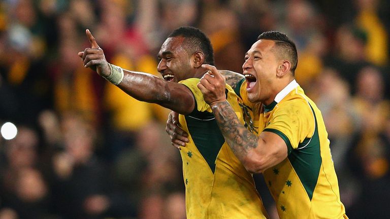 Tevita Kuridrani and Israel Folau celebrate