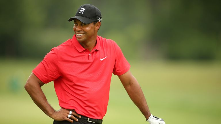 All smiles: Tiger Woods during his final round at the Greenbrier Classic