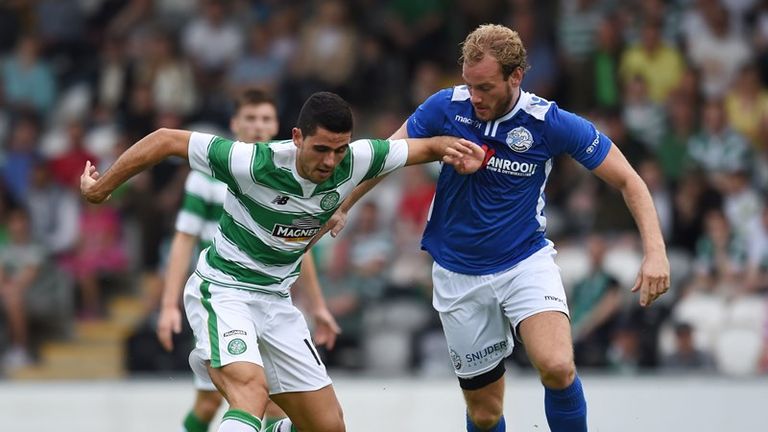 Tom Rogic (left) back in action for Celtic against Den Bosch. 