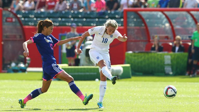 Toni Duggan shoots during England's 2-1 Women's World Cup semi-final defeat to Japan in Edmonton