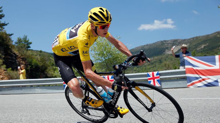 CASTELLANE, FRANCE - JULY 22:  Chris Froome of Great Britain riding for Team Sky descends the Col des Leques as he defends t