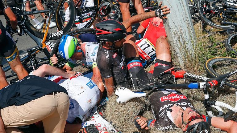 stage three of the 2015 Tour de France from Anvers to Huy on July 6, 2015 in Huy, Belgium. Crash