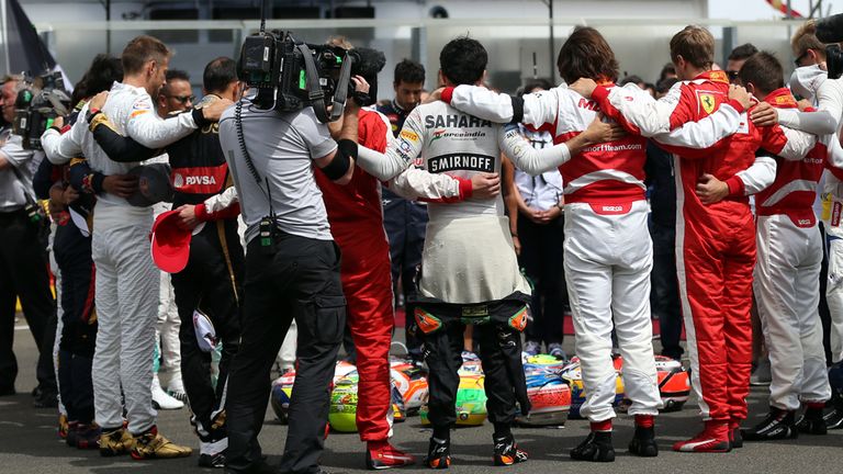 Respects are paid to Jules Bianchi on the grid at the Hungarian GP