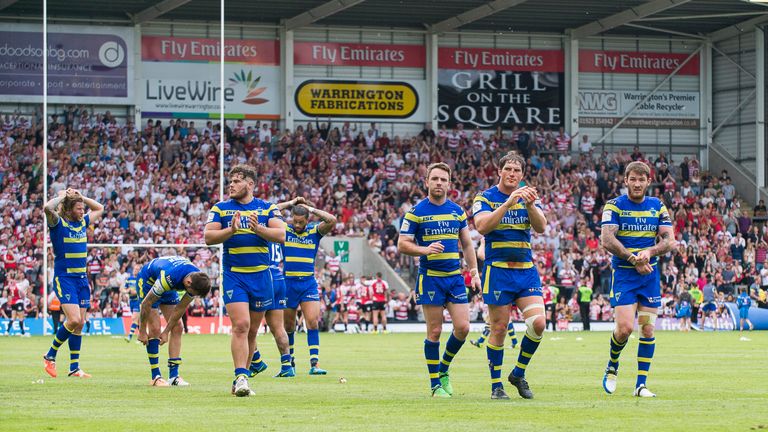 Warrington thank their fans for their support after defeating Leigh Centurions in the Ladbrokes Challenge Cup Quarter final.