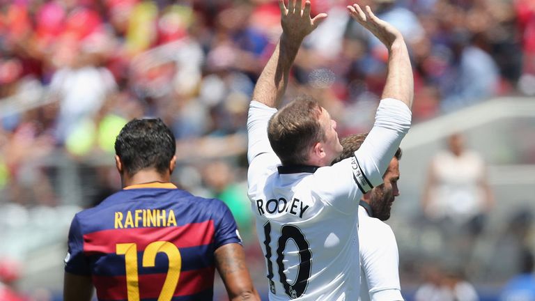 Wayne Rooney of Manchester United celebrates scoring their first goal during the International Champions Cup 2015 match v Barcelona 