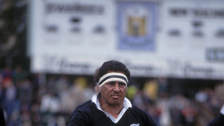 Wayne Shelford of New Zealand leads the haka