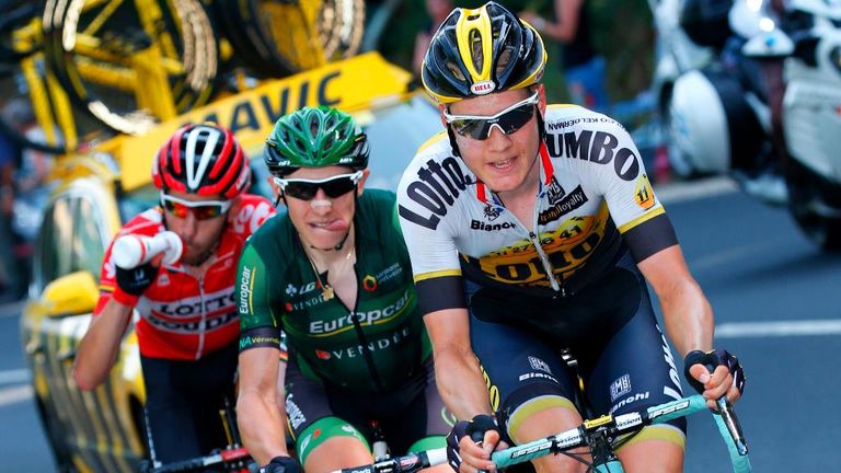 Wilco Kelderman (right) Cyril Gautier (middle), Thomas de Gendt (left) during stage 13 of the 2015 Tour de France