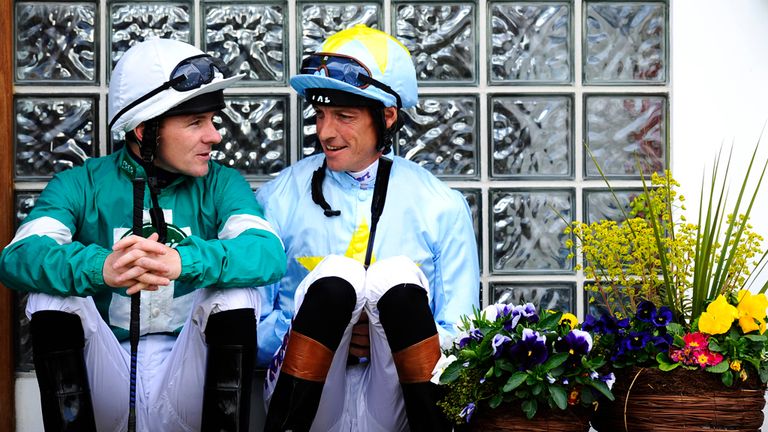 Ian Mongan and Richard Hughes chat before the first race at Windsor racecourse on a Monday evening where Hughes always had such great success