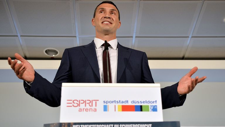 DUESSELDORF, GERMANY - JULY 21:  Wladimir Klitschko speaks to the media during a press conference 