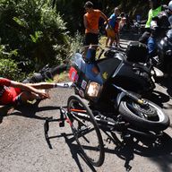 Greg van Avermaet was crashed into by a race motorbike at the Clasica San Sebastian