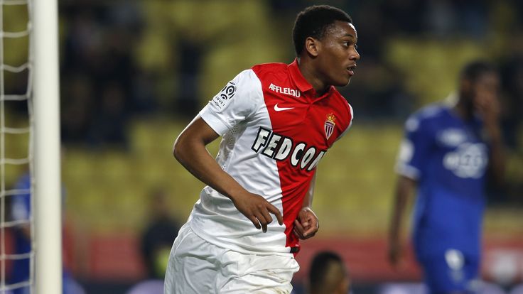Monaco's French forward Anthony Martial celebrates after scoring a goal during the French L1 football match Monaco (ASM) vs Bastia (SCB) on March 13, 2015
