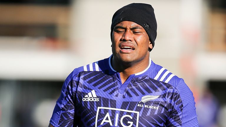 Julian Savea gasps for breath after running some drill work during a New Zealand training session on July 13, 2015 in Christchurch, New Zealand. Photo: Martin Hunter/Getty Images