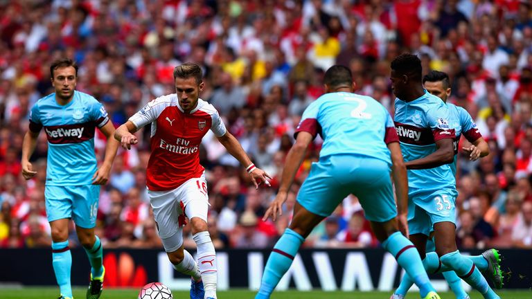 Aaron Ramsey runs at the West Ham defence