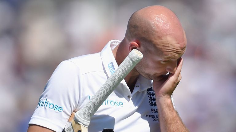 Adam Lyth can't hide his disappointment after being dismissed for 10