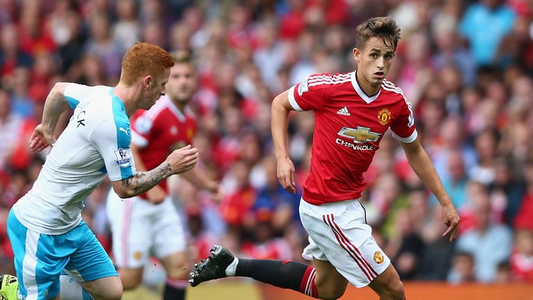 Adnan Januzaj of Manchester United and Jack Colback of Newcastle United compete for the ball