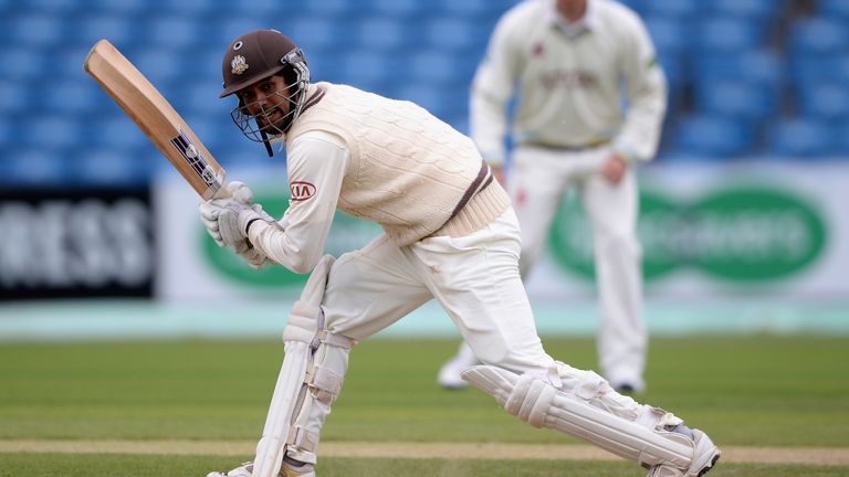 LEEDS, ENGLAND - JUNE 22:  Arun Harinath of Surrey bats during day two of the LV County Championship Division One match between Yorkshire and Surrey at Hea