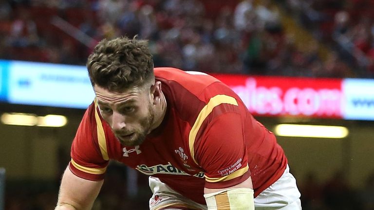 Alex Cuthbert scores a try during the International match between Wales and Ireland at the Millennium Stadium