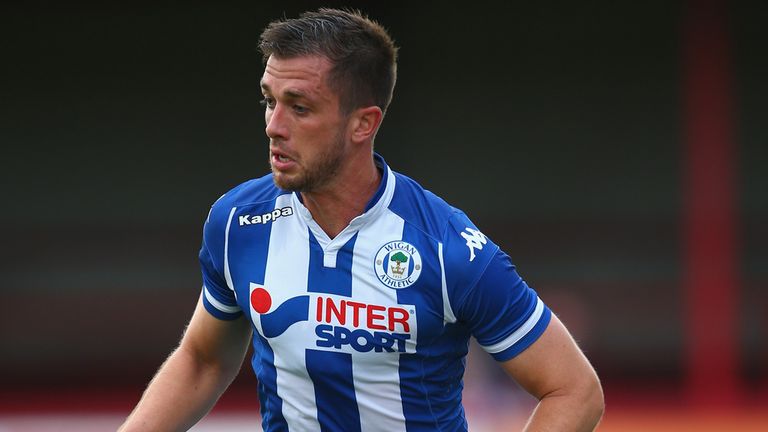 ALTRINCHAM, ENGLAND - JULY 14:  Andrew Taylor of Wigan Athletic in action during the pre season friendly between Altrincham and  Wigan Athletic at the J Da
