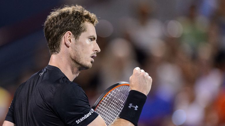 Andy Murray of Great Britain reacts after getting a point on Kei Nishikori at the Montreal Masters