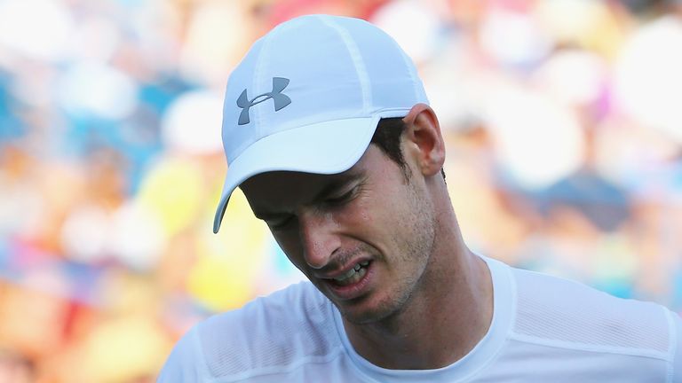  Andy Murray of Great Britain reacts during his semifinal match against Roger Federer of Switzerland on Day 8 of the Western & Southern Open
