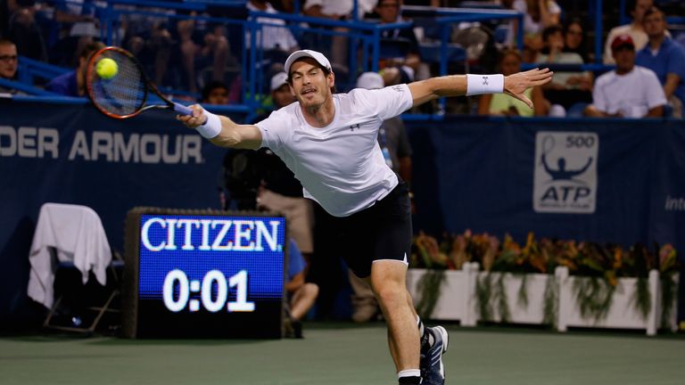 Andy Murray returns a shot at the Citi Open