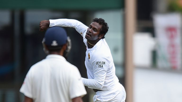 Sri Lanka captain Angelo Mathews  celebrates after dismissing Virat Kohli 