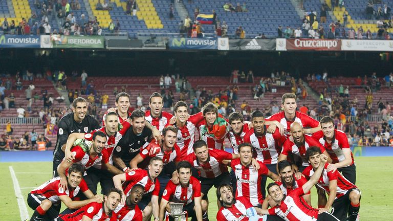 Athletic Bilbao's players celebrate after the Spanish Super Cup