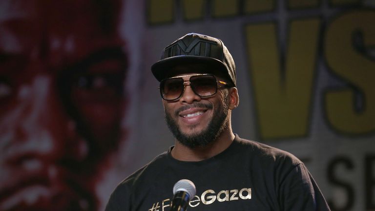 LOS ANGELES, CA - AUGUST 06:  Badou Jack speaks at a press conference ahead of his upcoming fight with George Groves