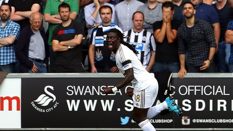 Bafetimbi Gomis celebrates after scoring against Newcastle