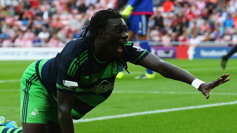 Bafetimbi Gomis celebrates after scoring against Sunderland