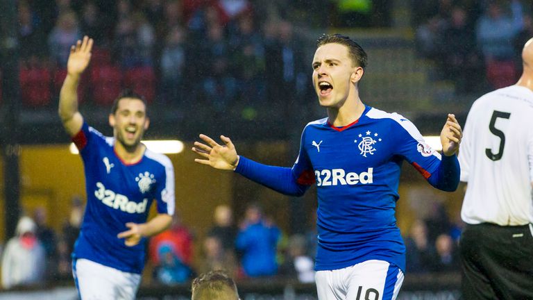 Barrie McKay celebrates scoring his first Rangers goal in three years