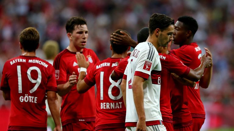Bayern Munich players celebrate against AC Milan