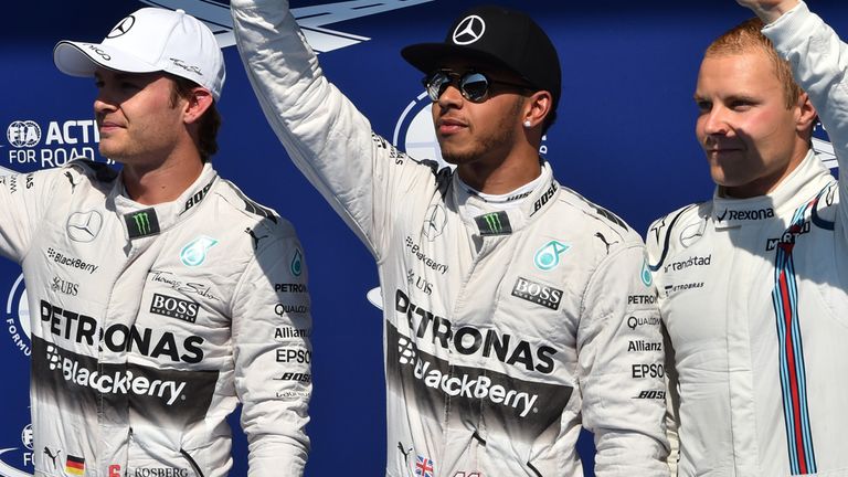 The top three qualifiers at Spa: Rosberg, Hamilton and Bottas