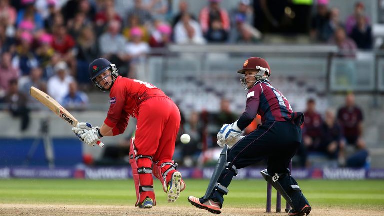 Ben Duckett of Northamptonshire looks on as Alex Davies of Lancashire scores runs during the NatWest T20 Blast Final at Edgbaston
