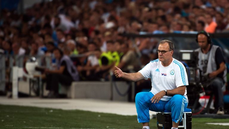 Marseille's Argentinian head coach Marcelo Bielsa gestures during the French L1 football match