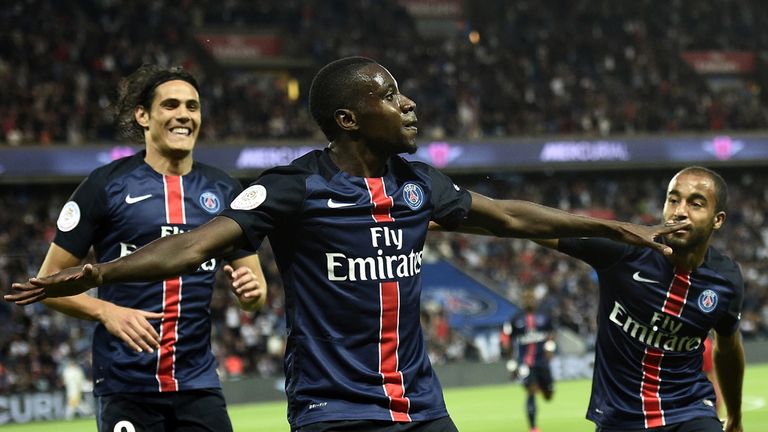 Paris Saint-Germain's Blaise Matuidi (C) celebrates after scoring v Ajaccio on August 16, 2015 at the Parc des Princes in Paris.