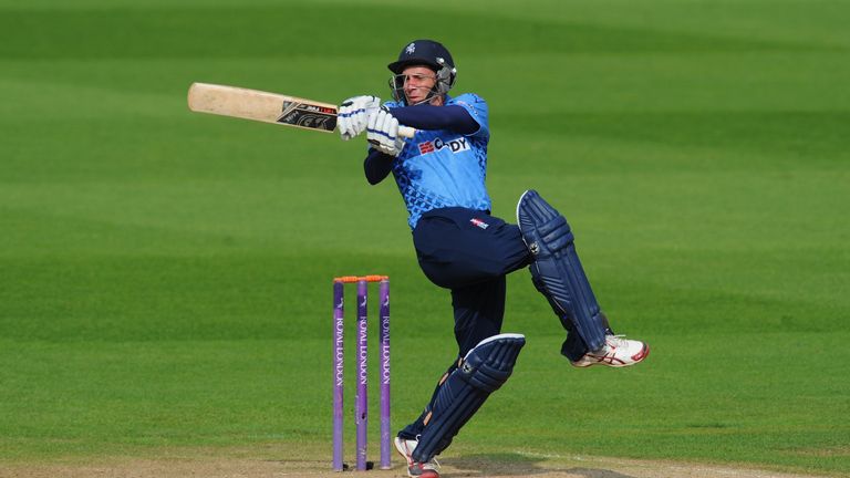 Kent batsman Brendan Nash hits out during the Royal London One-Day Cup 2014 Semi Final between Warwickshire and Kent