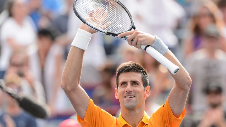 Novak Djokovic  celebrates his victory against Jeremy Chardy at the Montreal Masters