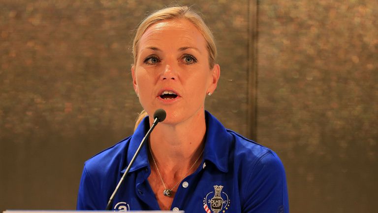 SANKT LEON-ROT, GERMANY - SEPTEMBER 16:  Karin Koch of Sweden is seen during the press conference during the Solheim Cup Charity Promotion Event Day 2 at t