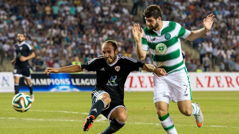 Celtic's Nadir Ciftci (right) had a quiet game against Qarabag in Azerbeijan