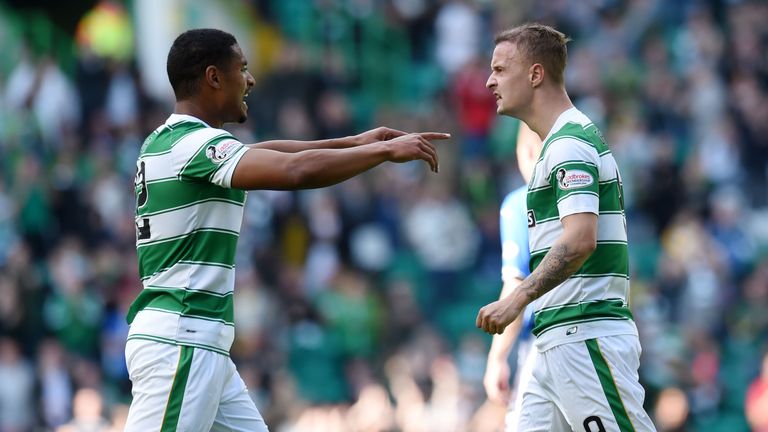 Celtic's Leigh Griffiths (right) celebrates his equaliser with team-mate Saidy Janko (left)
