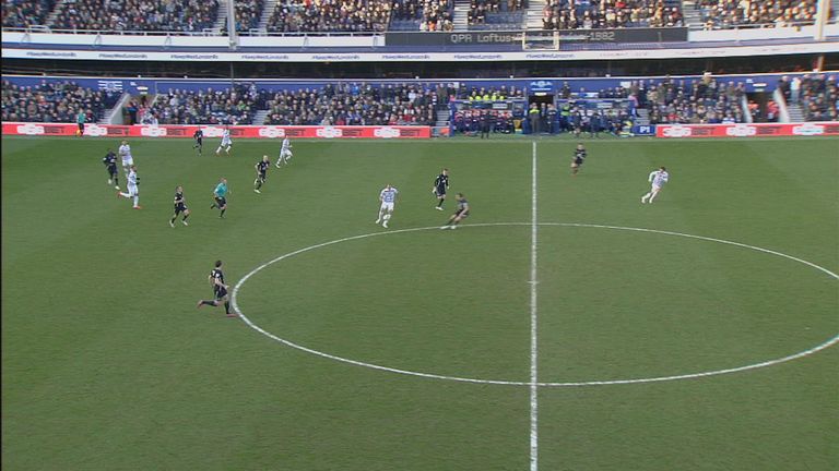 QPR's Charlie Austin (right) starts in an offside position in and eventually runs to the near touchline without being penalised at any point